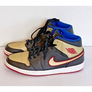 Air Jordan 1 Mid Black Gold Red Retro 554724-013 Men's Size 12 - Limited- No Box